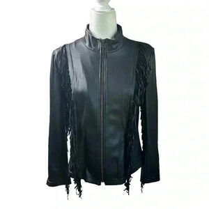 Mila & Milan Black Fringe Faux Leather Jacket Size Small